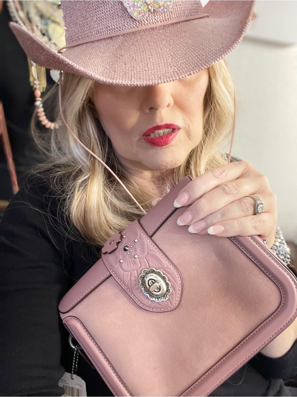 COACH Page Dusty Rose Glovetanned Leather & Suede Tea Rose Crossbody